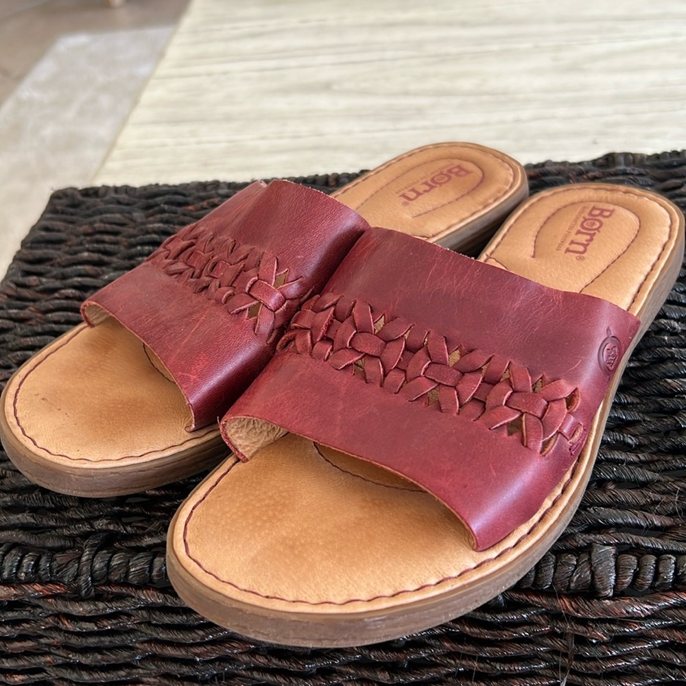 Born Women's Red Leather Slide Sandals